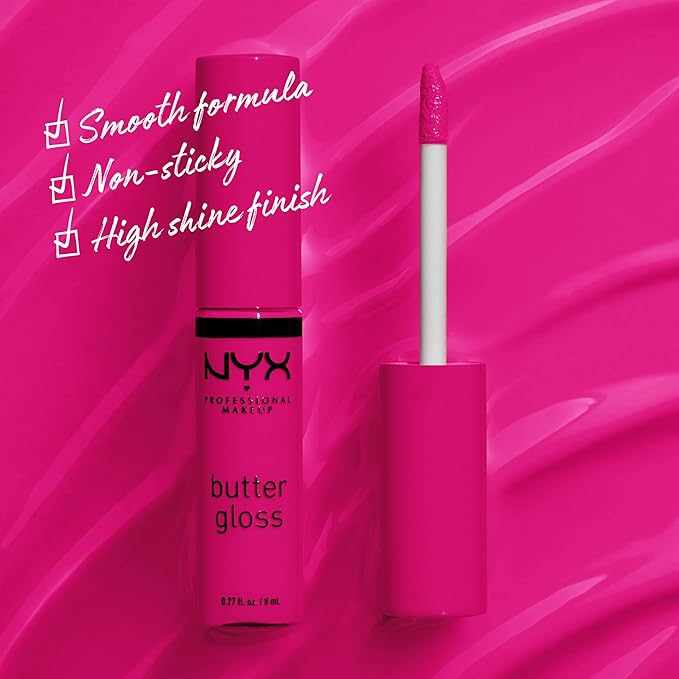 NYX PROFESSIONAL MAKEUP バターグロス、ベタつかないリップグロス - サマーフルーツ（ホットピンク）