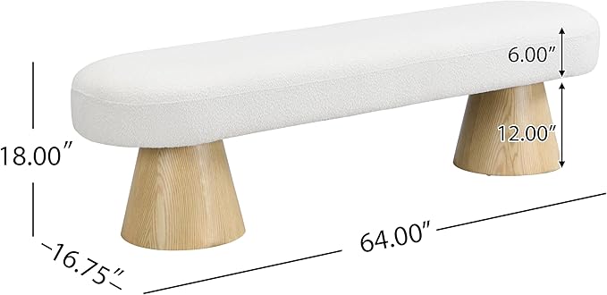 Christopher Knight Home Manila 64" Oval Dining Bench, Boucle Ottoman Bench, Large Dining Chair, Entryway Bench, Comfort Long Footstool for Living Room Dining Room, No Assembly Needed, Beige