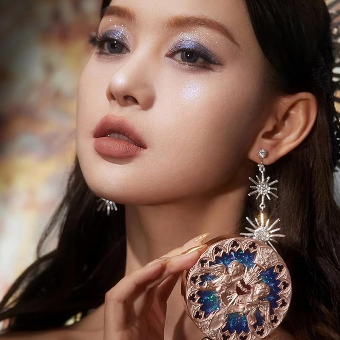 Flower Knows Little Angel Embossed Highlighter - Cool Starlight Highlighter Powder,Long-Lasting Ethereal Starry Glow,Cool Blue-Purple & White Pearl Shimmer,Galaxy-Inspired(L04 Moon River)