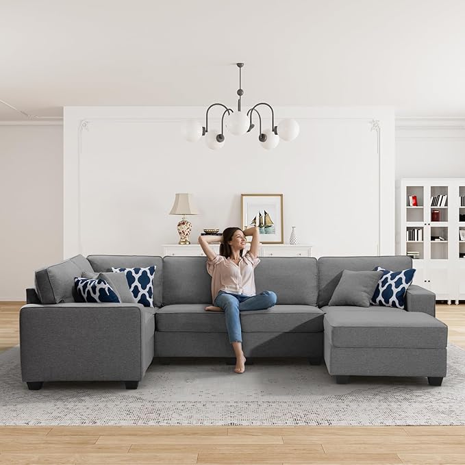 Legend Vansen Oversized Modular Sectional Sofa,U/L‑Shaped Reversible Couch with Ottoman,Deep Seat Plush Polyester Sofa for Living Room,6‑Seater,Dark Grey