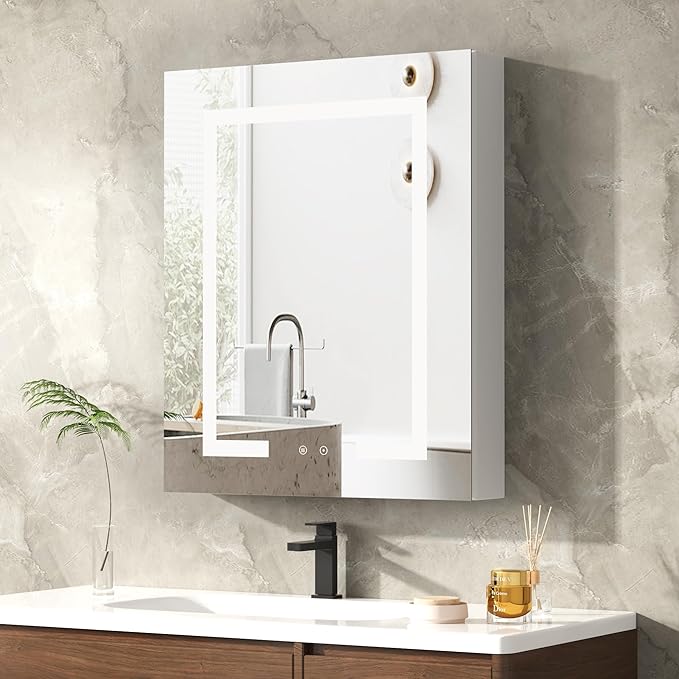 DEYGIA LED Medicine Cabinet with Mirror for Bathroom, Assembly-Free Lighted Medicine Cabinet, Defog, Stepless Dimming, 3 Colors, 2 Outlets, 2USB, Aluminum Wall Mounted Mirrored Cabinets, 24”Wx30“H
