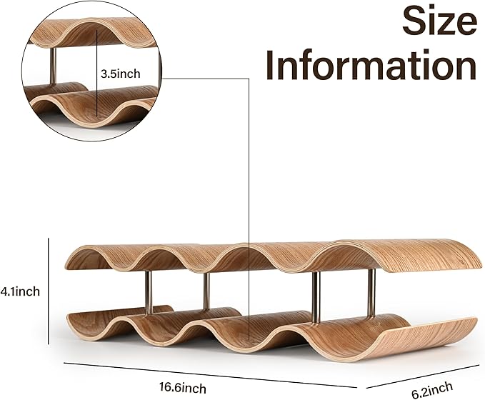 Countertop Wine Rack - 7 Bottle Freestanding Wine Bottle Holder Stand - 2 Tier Wooden Wine Storage Rack - Wavy Wine Organizer for Cabinet Pantry Home Kitchen Bar
