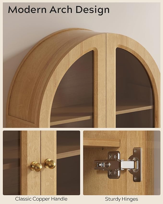 EYYTHUNG Arched Wall Cabinet, Large Bathroom Medicine Wall Mounted Cupboard, Farmhouse Floating Storage Cabinet with Acrylic Door Adjustable Shelf, Wood Organizer (Natural Oak)