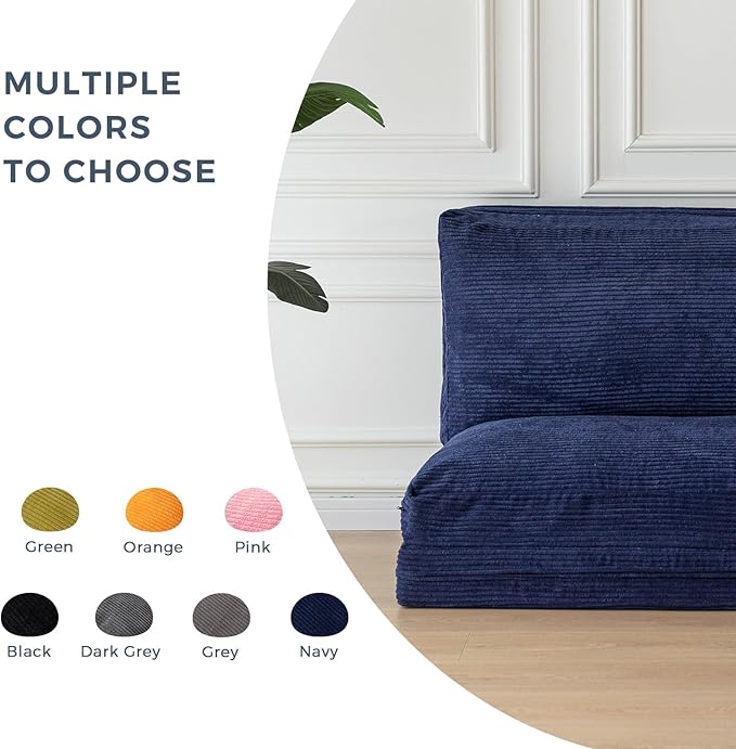MAXYOYO Folding Sofa Bed, Extra Thick and Long Floor Sofa Convertible Sleeper Chair with Washable Cover, Floor Couch Lounge Bean Bag Bed for Living Room, Navy, 54x95 Inch