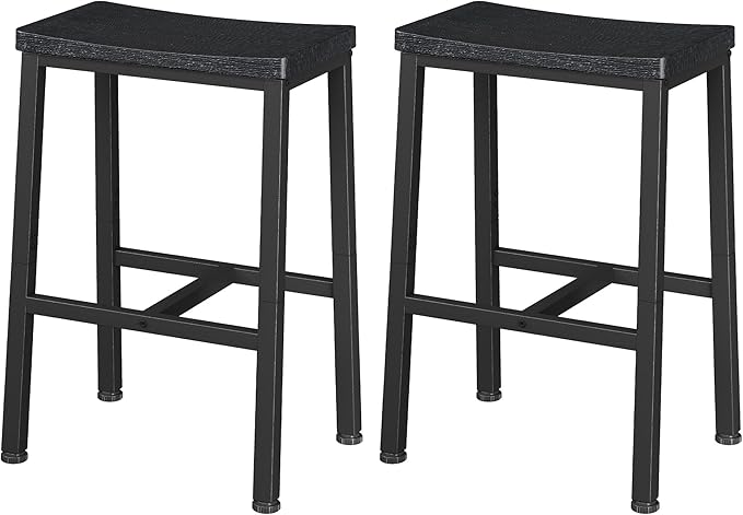 Homeiju Bar Stools, Counter Height Bar Stools Set of 2, 23.6 Inch Saddle Stools with Footrests, Industrial Kitchen Counter Seat for Dining Room, Kitchen, Counter, Black