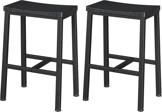 Homeiju Bar Stools, Counter Height Bar Stools Set of 2, 23.6 Inch Saddle Stools with Footrests, Industrial Kitchen Counter Seat for Dining Room, Kitchen, Counter, Black