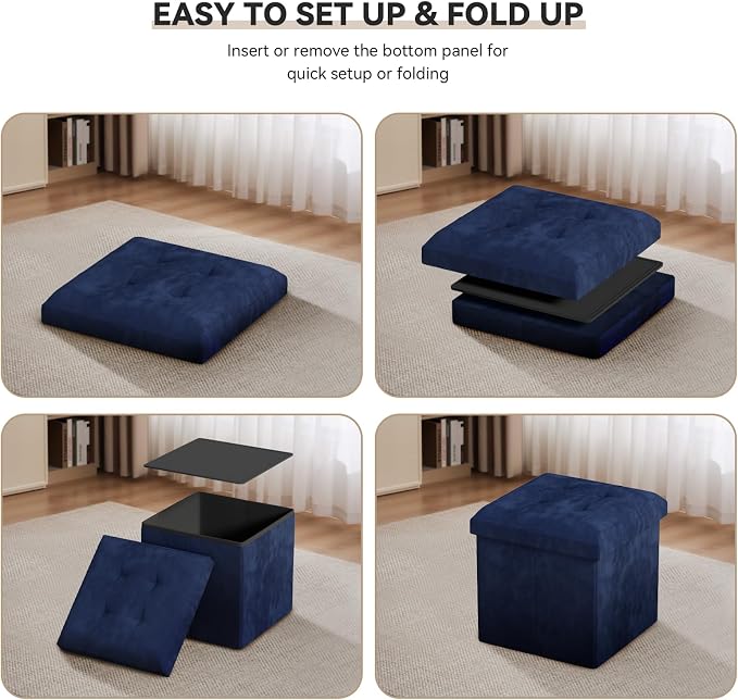 Storage Ottoman Bench, 15 Inch Ottoman Foot Rest, End of Bed Bench, Storage Chest for Living Room, Bedroom, Entryway, Navy Blue