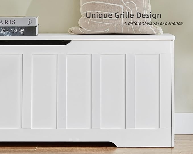 VANKILEY 51.2" Storage Chest Extra Large,Storage Bench with 2 Safety Hinges,Shoe Bench,51.2 * 15.7 * 19.1 inches,Wooden Trunk for Bedroom,livingroom,entryway,Supports 220 lb,Easy Assembly(White).