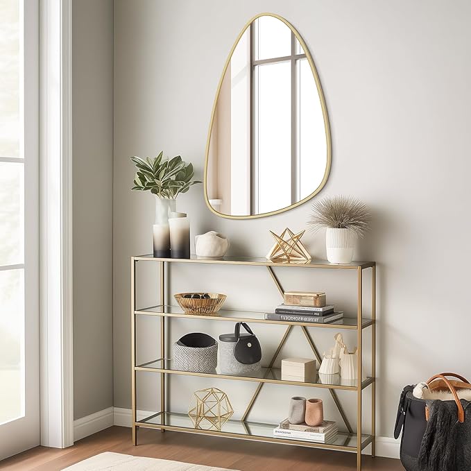 WallBeyond Asymmetrical Mirror, Irregular Wall Mirror, Wall Mirrors Decorative for Bedroom Living Room entryway Hall, Wall Mirror for mid Century Modern Decor 36" H x 23" W, Gold