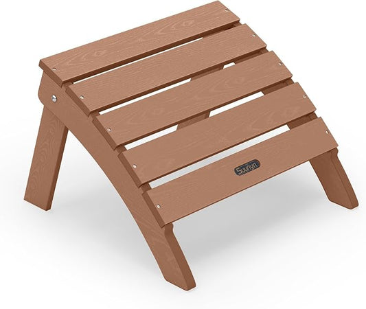 Adirondack Ottoman Footrest for Adirondack Chair, All-Weather HDPE Outdoor Foot Stool, Folding Patio Ottoman for Lawn, Garden, Deck, Backyard, Teak