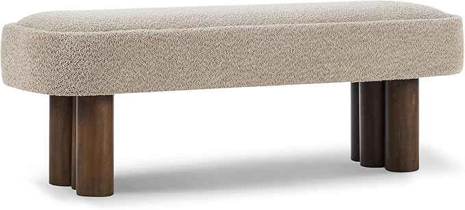 Merax 51.5" Indoor Fabric Dining Bench with Walnut-Finished Rubberwood Legs – Upholstered Seating Bench for Kitchen, Dining Room or Living Space, Supports Up to 250 lbs,Khaki