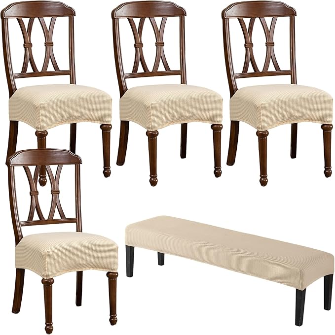CRFATOP Jacquard Dining Room Chairs Seat Covers Set of 4 with Soft Bench Chair Cover Stretch Kitchen Chair Slipcover Washable Seat Cushion Slipcover Protector for Hotel Ceremony Banquet Wedding,B12