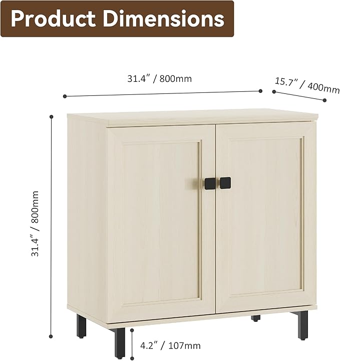 FENSULN Multifunctional Buffet Sideboard Cabinet Farmhouse Modern Storage Cabinet with Adjustable Shelves for Kitchen, Coffee Bar, Living Room, Beige