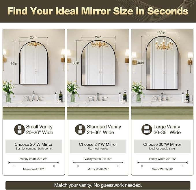 Brightify Gold Arched Mirror, 24 x 42 Inch Arched Bathroom Mirror, Brass Metal Frame Bathroom Mirror, Arch Top Wall Vanity Mirrors for Living Room Bedroom Mantel Entryway Hallways