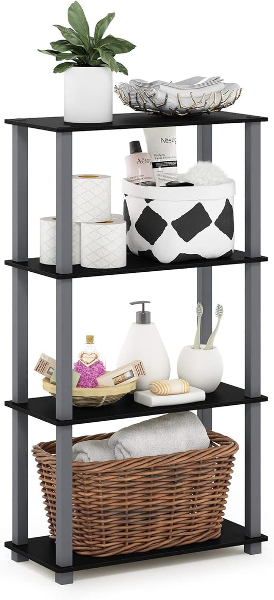 Furinno TURN-S-TUBE Storage Shelves, 4-Tier Book Shelf, Corner Shelf, Toolless Open Shelves, for Organization and Storage, Living Room, Garage, Home Office, Black