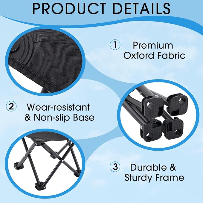 Ripeng 4 Pcs Portable Airplane Travel Foot Rest, Folding Camping Stool, Under Desk Foot Rest at Work for Long Flight, Home and Office Outdoor Hiking Fishing with Carry Bag (Black)