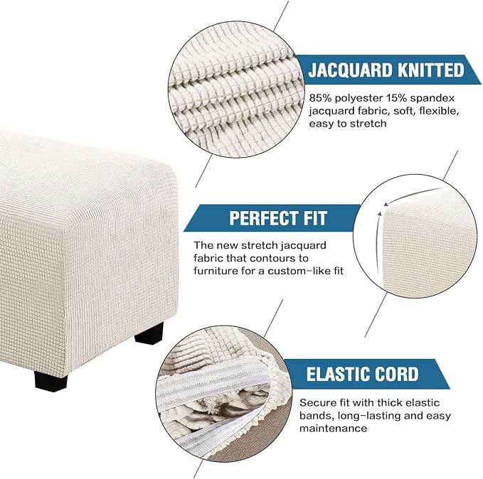 H.VERSAILTEX Ottoman Cover Slipcover Rectangle Fit Length 29"-34" Footrest Sofa Slipcovers Stool Cover Footstool Protector Covers Feature Stretch Thick Soft Jacquard Fabric Removable Washable - Ivory