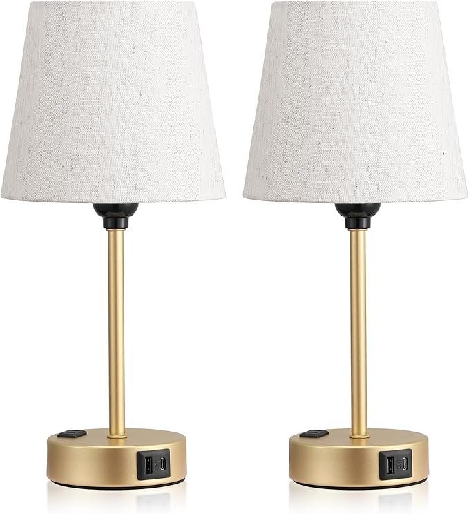 Lamp for bedrooms Set of 2 - Nightstand Bedroom Lamp with USB C Port and AC Outlet Charging, 3 Way Dimmable Touch Control Bed Side Table Lamp, Small Night Stand Light for Kids/Guest Room