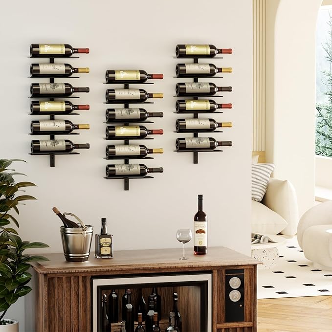 B4Life Wine Rack and Holder Wall Mounted 18 Bottles, Metal Hanging Mount Racks for Wall, Liquor, Champagne for Bottles Storage Home Bar, Cellar and Kitchen, Dining Room (Black, 18 Bottle)