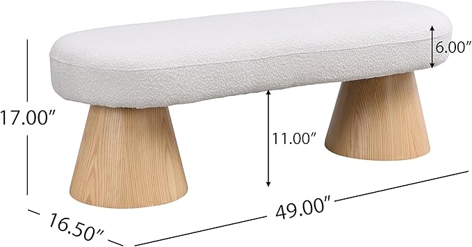 Christopher Knight Home Manila 49" Oval Dining Bench, Boucle Ottoman Bench, Large Dining Chair, Comfort Kitchen Seating, Comfort Long Footstool for Living Room Dining Room, No Assembly Needed, Beige