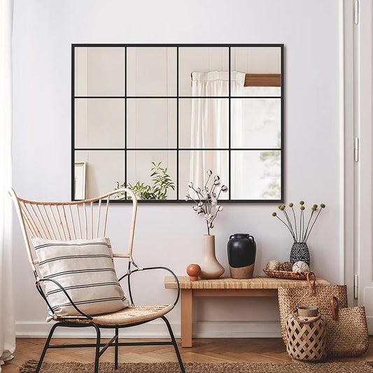 Suidia Wall Mirror, 30" x 40" Window Decorative Mirrors, Metal Framed Wall Decor Wall-Mounted Mirrors for Bedroom, Living Room, Entryway, Black