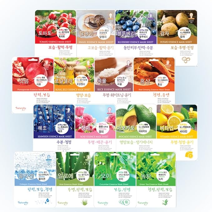TNB Natureby コラーゲンエッセンス 韓国 フェイスマスク (10枚入り)、保湿マスクシートパック、全肌質対応 韓国スキンケア。(キュウリ)