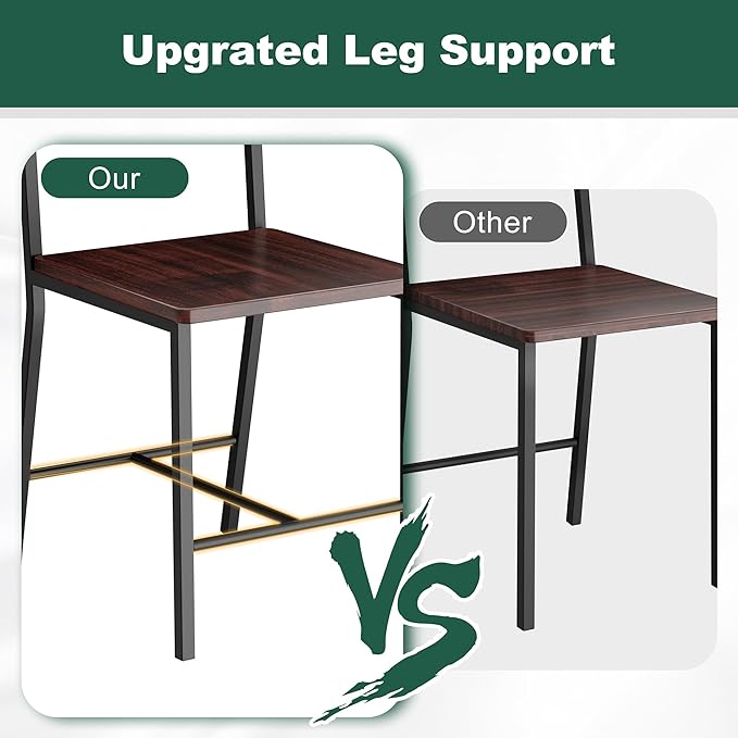 Shintenchi Kitchen Table Chairs Set of 4, Dining Table Set for 4 with Bench and Chairs, 4 Pieces Kitchen Table Set with Storage Rack & Metal Frame for Small Space, Dark Walnut