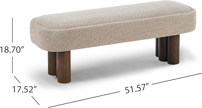 Christopher Knight Home Damas Boucle Upholstered Dining Bench, Wooden Entryway Bench, Long Sofa Footstool for Living Room, Bedroom End of Bed Bench, Khaki+Walnut