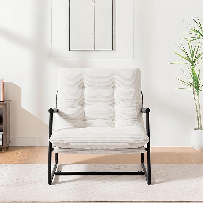 Modern Accent Chair Set of 2, Living Room Chair with Metal Frame,Upholstered Arm Chair with Soft Cushion for Bedroom Lounge Reading Room (Beige)