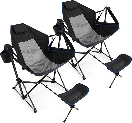 Giantex Outdoor Hammock Camping Chair - Rocking Chair with Removable Footrest, Adjustable Backrest, Pillow, Cup Holder, Storage Bag, Portable Fishing Chair for Poolside Patio Folding Chair (2, Black)