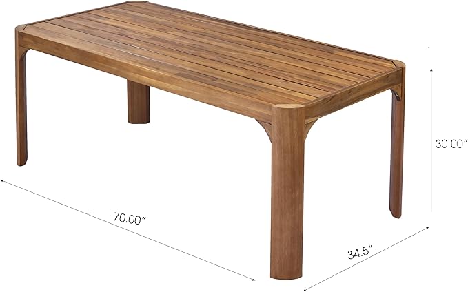 Christopher Knight Home Outdoor Dining Table Set with Bench, 70" Acacia Wood Patio Table and 57" Bench, Teak Finish Slatted Garden Furniture for Deck Backyard Seating