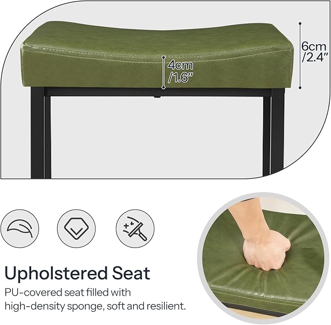 HOOBRO Bar Stools, Set of 2 Bar Chairs, Counter Height Stools, Saddle Barstools with Curved Surface, 24.8 Inches, 2.4" Thick Upholstery, for Kitchen, Dining Room, Cafe Forest Green and Black JB10BY01