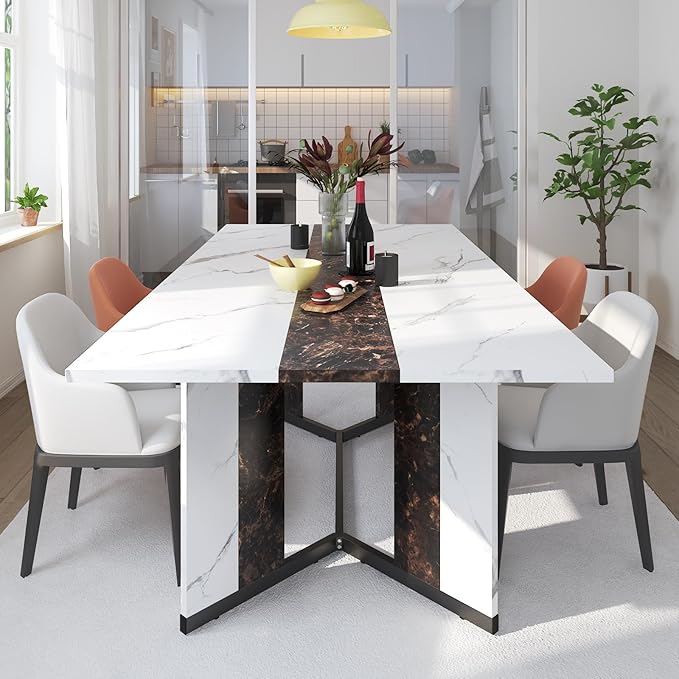 Hlivelood 70Inch Large Dining Table for 4 6 People,Wooden Rectangular Kitchen Table W/Waterproof Tabletop,Large Rectangle Furniture W/Adjustable Legs,White Dinner Table for Kitchen Dining Room(71IN)