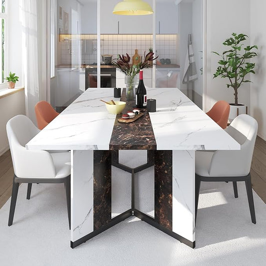 Hlivelood 70Inch Large Dining Table for 4 6 People,Wooden Rectangular Kitchen Table W/Waterproof Tabletop,Large Rectangle Furniture W/Adjustable Legs,White Dinner Table for Kitchen Dining Room(71IN)