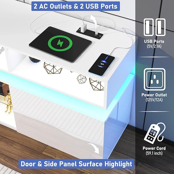 chartustriable Fireplace TV Stand for 100" TV, 93" LED Entertainment Center with 50" Fireplace & Power Outlets, High Gloss TV Stand, Gaming TV Media Console for Living Room, 93 Inch, White