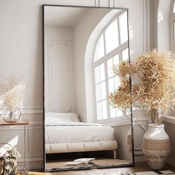 VooBang Large Full Length Mirror 78" x 35" - Shatterproof Huge Floor Full Body Mirror with Metal Frame, Freestanding, Wall Mounted, or Wall Leaning for Bedroom, Living Room, Dressing Room, Black