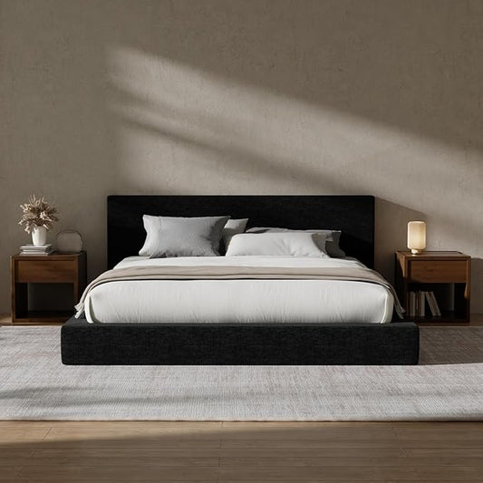 RECCI AirFrame Full Size Bed Frame with Headboard, Cloud Upholstered Platform Bed Frame, 5 Inch Foam Cushioned, No Box Spring, Easy Assembly (Onyx Black)