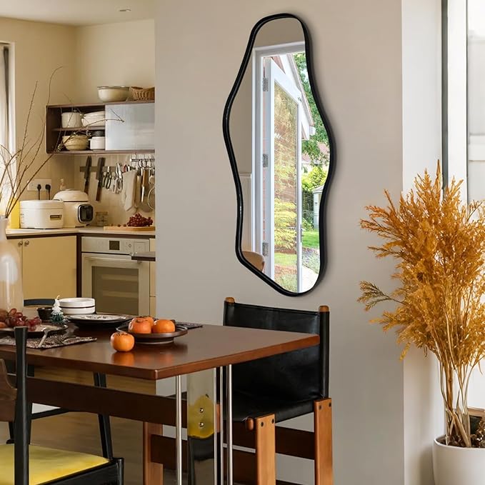 Irregular Wall Mirror, 40"x18" Asymmetrical Aesthetic Mirror with Metal Frame, Modern Organic Shaped Mirrors for Living Room Bedroom Hallway Entryway, Hangs Vertically or Horizontally