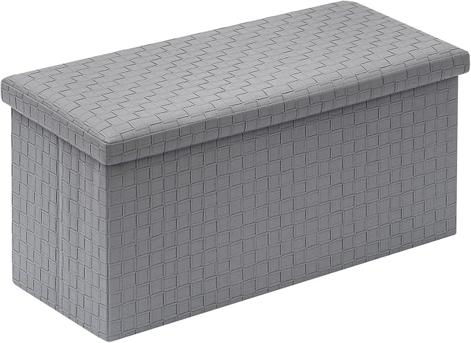 B FSOBEIIALEO Folding Storage Ottoman, Faux Leather Footrest Seat Long Bench Storage Box Chest, Grey 30"x15"x15"