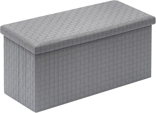 B FSOBEIIALEO Folding Storage Ottoman, Faux Leather Footrest Seat Long Bench Storage Box Chest, Grey 30"x15"x15"
