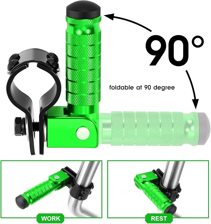 90 Degree Foldable Footpegs M8 Motorcycle Foot Pegs CNC Anti-Skid Footrest Passenger Pedal for Motorbike Mini Bike Dirt Pit Bike (Green)