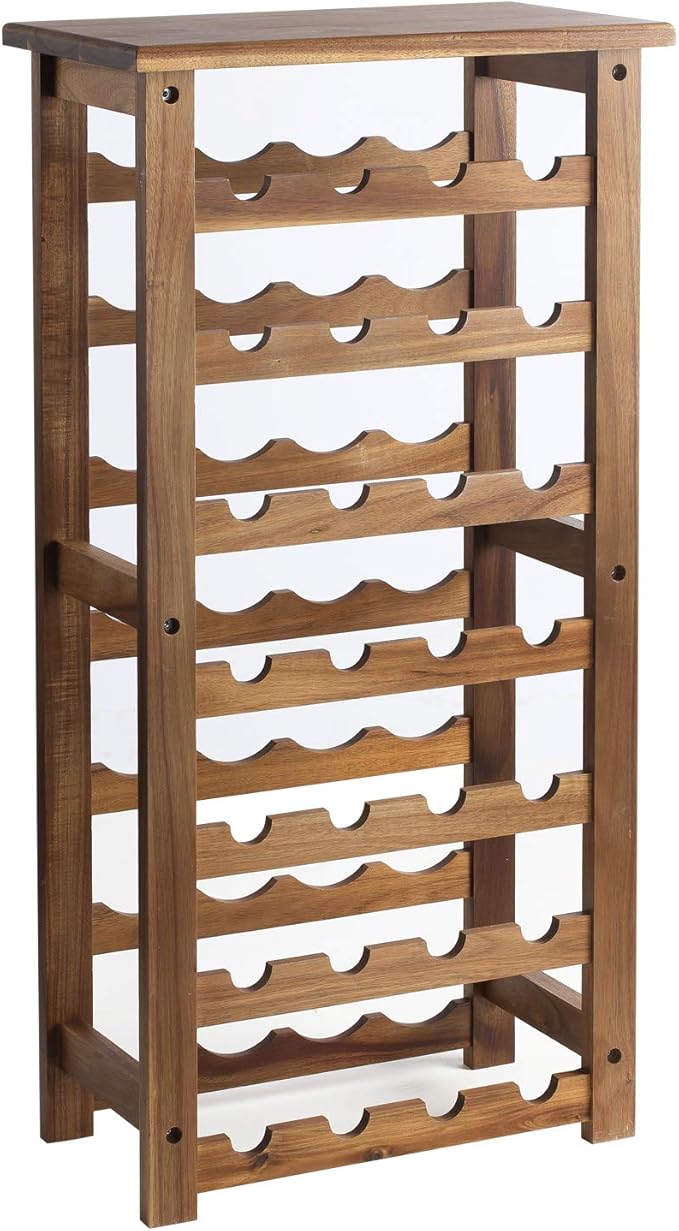 Everous Wine Rack Wood Floor Standing 28 Bottles - 7 Tier Wooden Wine Holder Storage Organizer for Kitchen, Pantry, Wine Cellar, Bar - Freestanding Display Rack Natural Acacia - Sustainable Home Decor