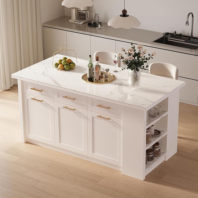 homary 71" White Kitchen Island with Storage Large Kitchen Cabinet with Drawers & Sintered Stone Top Island Table for Dining Room