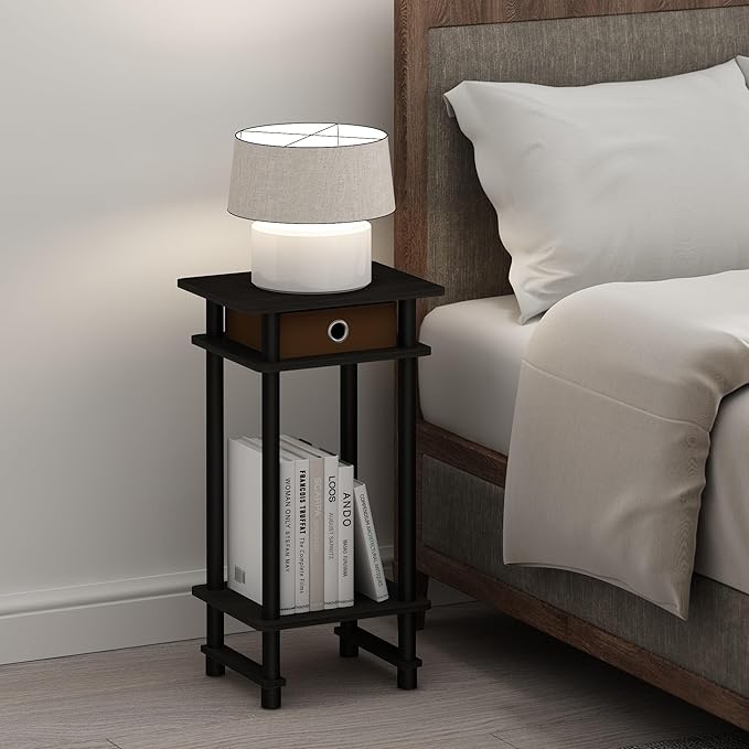 Furinno Turn-N-Tube Tall Nightstand with Bin, 1-Pack, Plastic Poles, Espresso/Brown