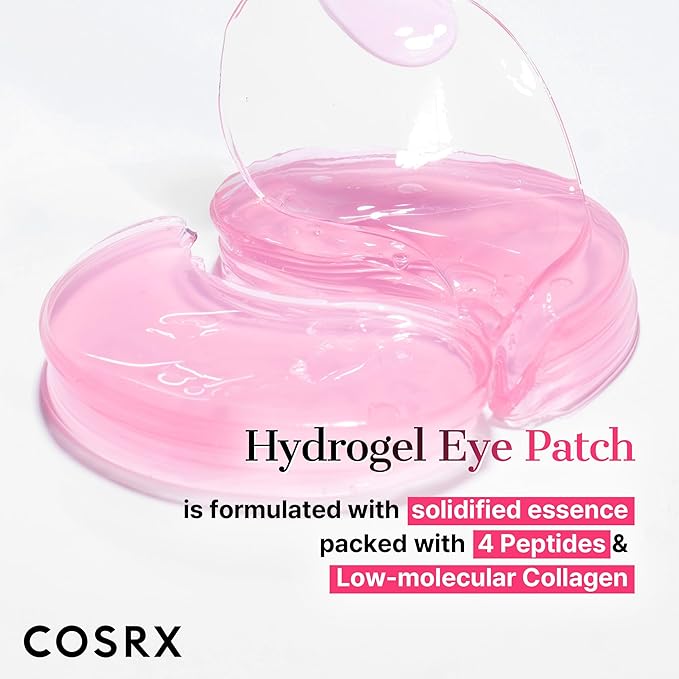 COSRX Pink Peptides Collagen Hydrogel Eye Patch for Puffy Eyes, Dark Circles & Fine Lines, Cooling Under Eye Patches (60), Korean Skin Care