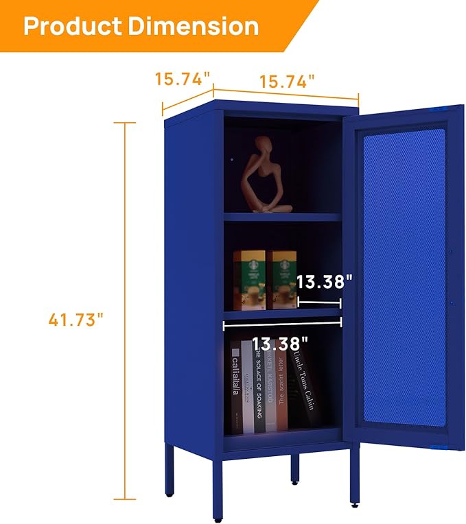 Slim Metal Storage Cabinet with Mesh Doors - 42'' Tall Narrow Organizer Tower, Compact Freestanding Cabinet, Versatile Utility Storage for Home, Office, Kitchen, Living Room, Durable and Modern Design