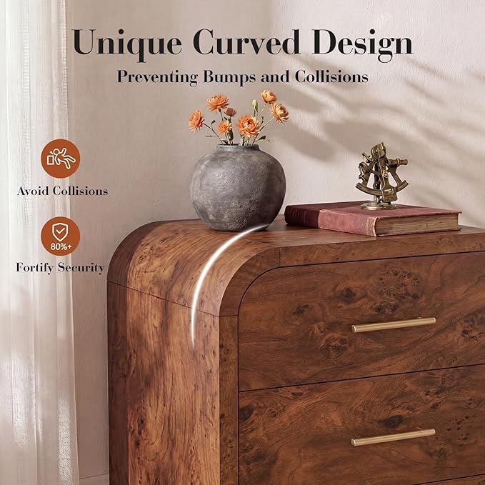 Night Stand Set of 2 [Unique Curved Profile] [FSC-Certified Wooden Board] 2-Drawer Nightstand 24" H Metal Handle Modern Sturdy Bedside Table Side Table End Table