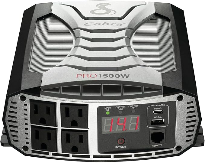 Cobra PRO 1500W Professional Grade Power Inverter, Portable – 1500-Watt Car Charger, 4 Grounded AC Outlets, 2 Fast Charge USB Ports and Remote Controller (CPIALCDG1) Compatible
