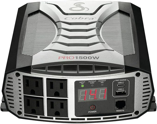 Cobra PRO 1500W Professional Grade Power Inverter, Portable – 1500-Watt Car Charger, 4 Grounded AC Outlets, 2 Fast Charge USB Ports and Remote Controller (CPIALCDG1) Compatible