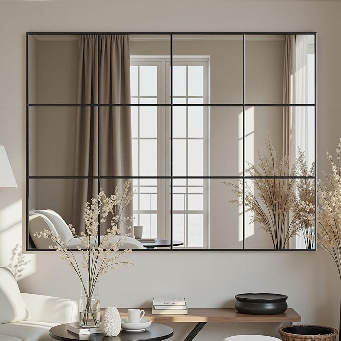Suidia Wall Mirror, 36" x 48" Window Decorative Mirrors, Metal Framed Wall Decor Wall-Mounted Mirrors for Bedroom, Living Room, Entryway, Black